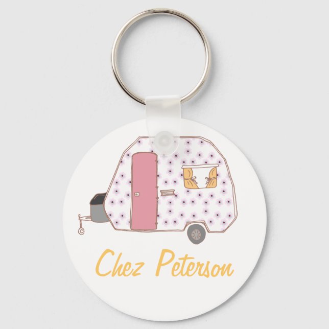 Personalised Retro Art Caravan Owner's Keychains (Front)