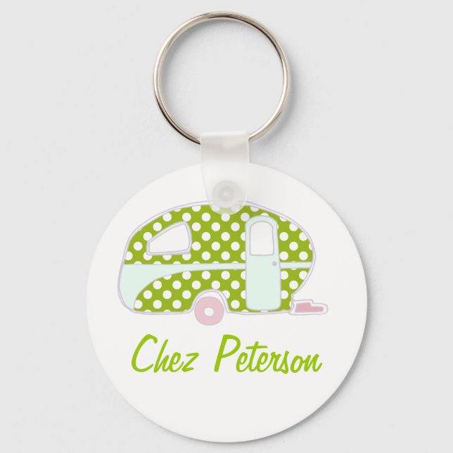 Personalised Retro Art Caravan Owner's Keychains (Front)