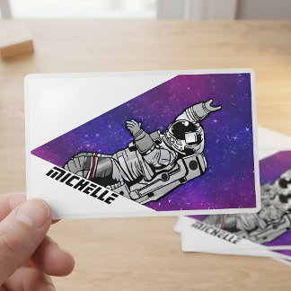 Personalised Retro Astronaut Name Purple Galaxy Rectangular Sticker
