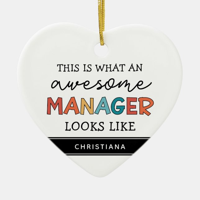 Personalised Retro Awesome Manager Funny Ceramic Tree Decoration (Front)