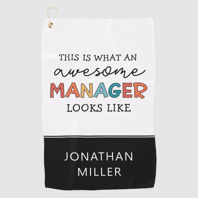 Personalised Retro Awesome Manager Funny Golf Towel (Front)