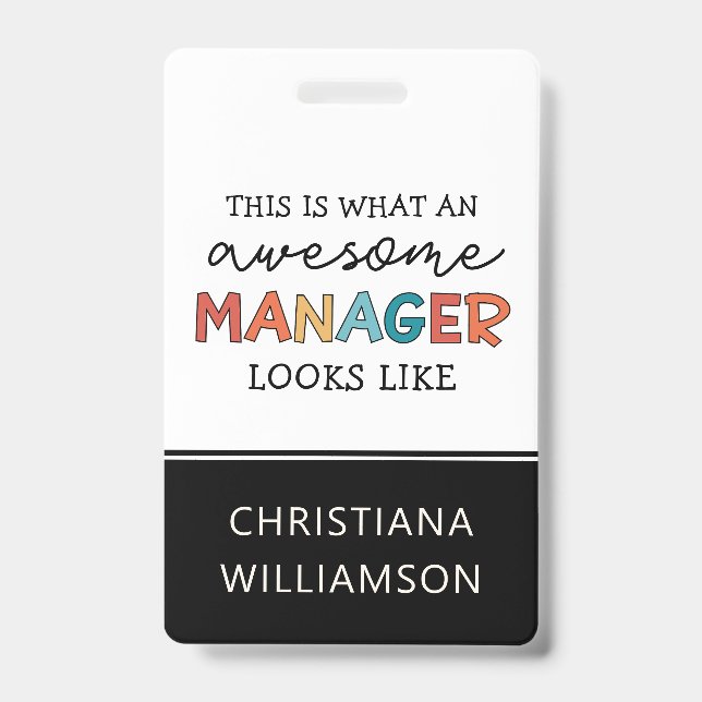 Personalised Retro Awesome Manager Funny ID Badge (Front)