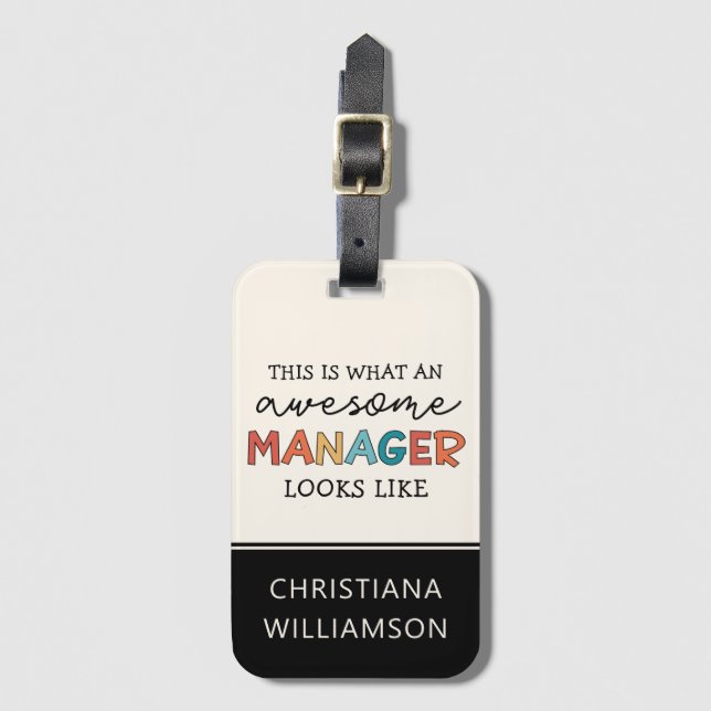 Personalised Retro Awesome Manager Funny Luggage Tag (Front Vertical)