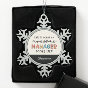 Personalised Retro Awesome Manager Funny Snowflake Pewter Christmas Ornament