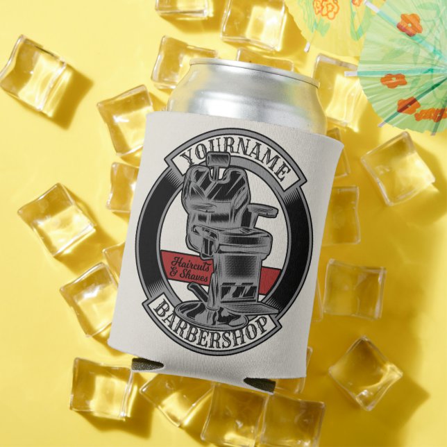 Personalised Retro BarberShop Barber Chair Salon  Can Cooler (In Situ Summer)