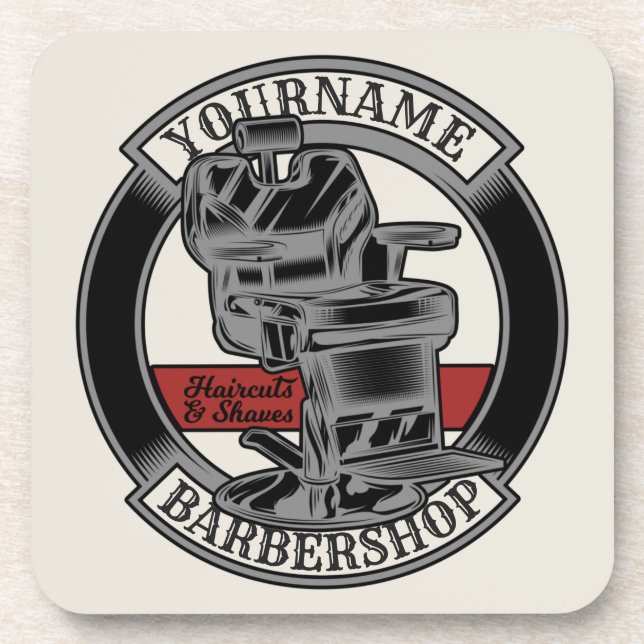 Personalised Retro BarberShop Barber Chair Salon  Coaster (Front)