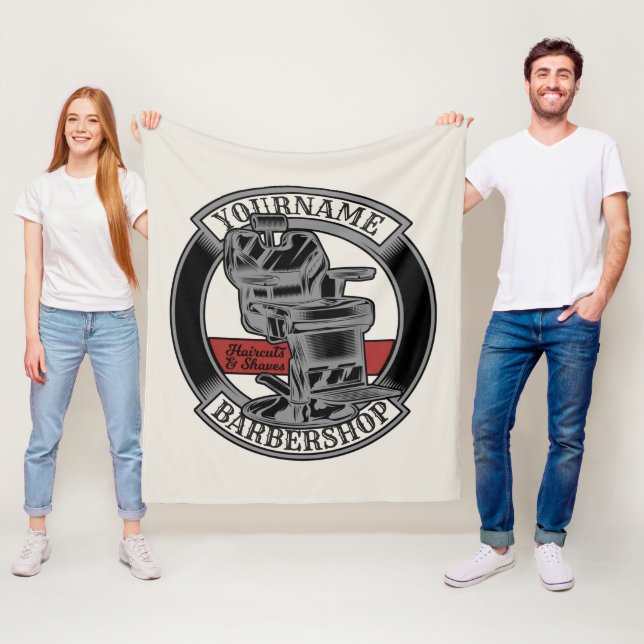 Personalised Retro BarberShop Barber Chair Salon Fleece Blanket (In Situ)