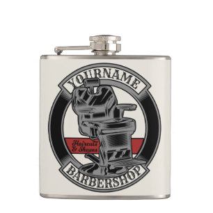 Personalised Retro BarberShop Barber Chair Salon Hip Flask