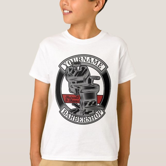 Personalised Retro BarberShop Barber Chair Salon  T-Shirt (Front)