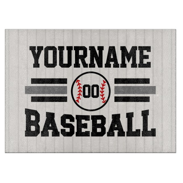 Personalised Retro Baseball Player NAME Team Cutting Board (Front)