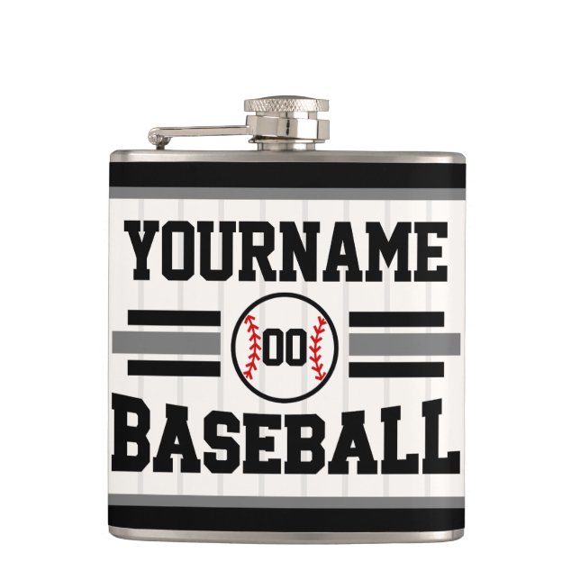 Personalised Retro Baseball Player NAME Team Hip Flask (Front)