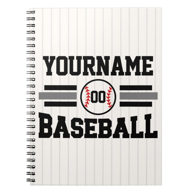 Personalised Retro Baseball Player NAME Team Notebook (Front)