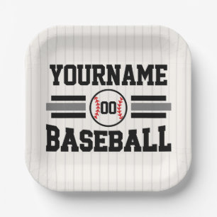 Personalised Retro Baseball Player NAME Team Paper Plate