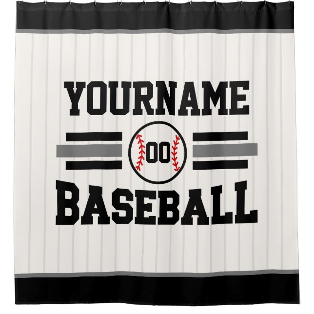 Personalised Retro Baseball Player NAME Team Shower Curtain (Front)