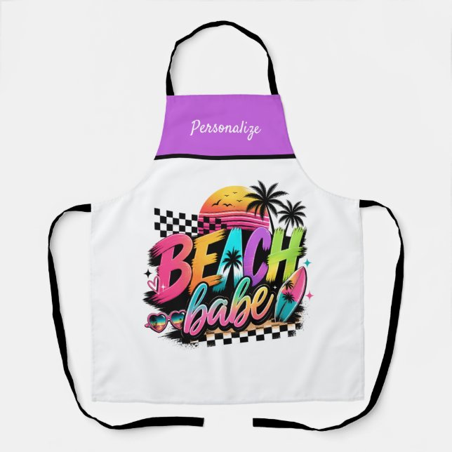 Personalised Retro Beach Babe Summer Vibe Design Apron (Front)