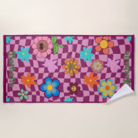 Personalised Retro Beach Towel | Floral Name Gift