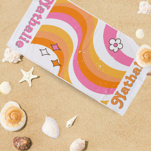 Personalised Retro Beach Towel with Name - Custom