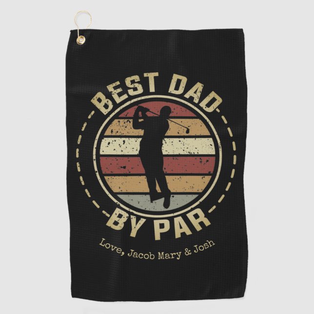Personalised Retro Best Dad by Par Golf Towel (Front)