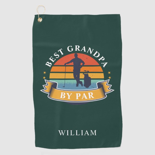 Personalised Retro Best Grandpa By Par Retirement Golf Towel (Front)