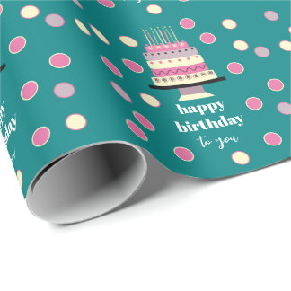 Personalised Retro Birthday Cake Candles Cute Teal Wrapping Paper