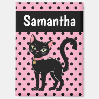 Personalised Retro Black Cat Pink Magnet