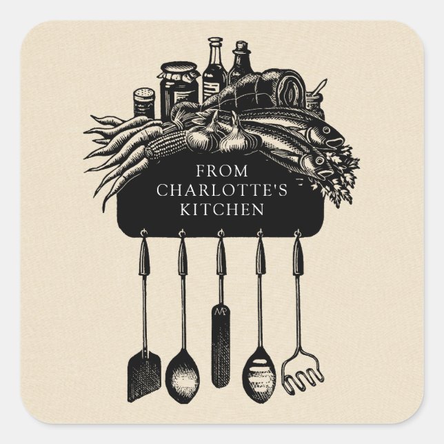 Personalised Retro Black Cream Kitchen Label (Front)