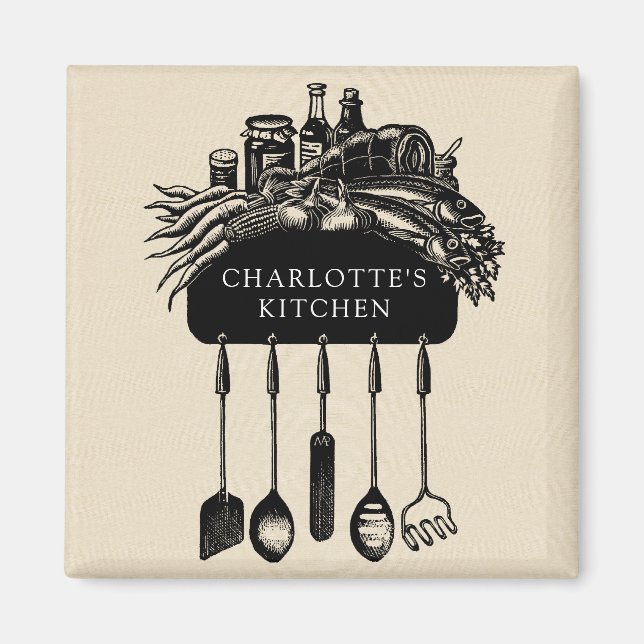 Personalised Retro Black Cream Kitchen  Magnet (Front)
