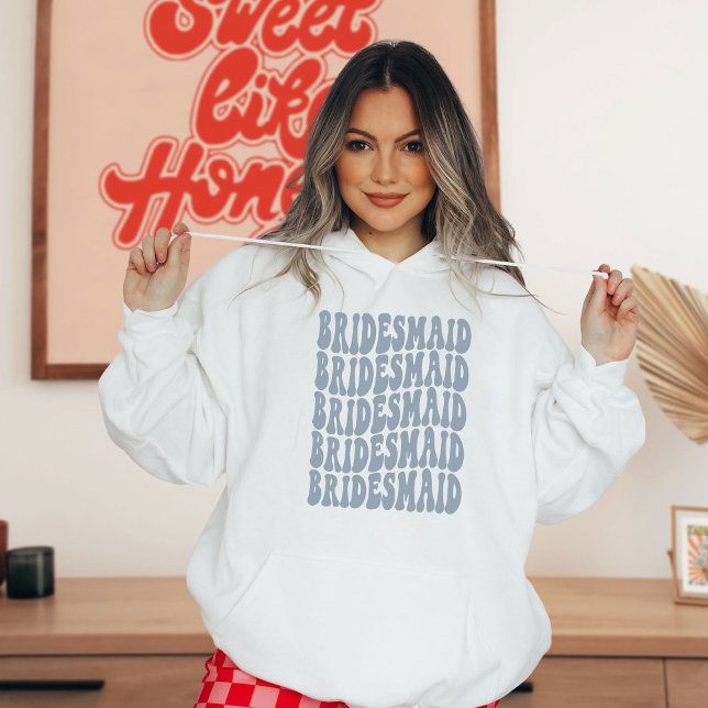 Personalised Retro Boho Dusty Blue Bachelorette Hoodie (Creator Uploaded)