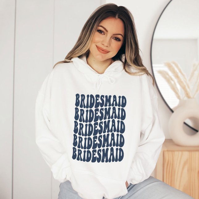 Personalised Retro Boho Navy Blue Bachelorette Hoodie (Creator Uploaded)