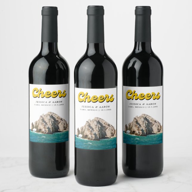 Personalised Retro Cabo Wedding Wine Label (Bottles)