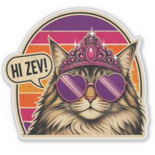 Personalised Retro Cat Queen Sticker with Crown