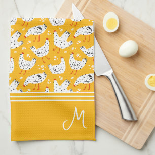 Personalised Retro Chicken Monogram Tea Towel