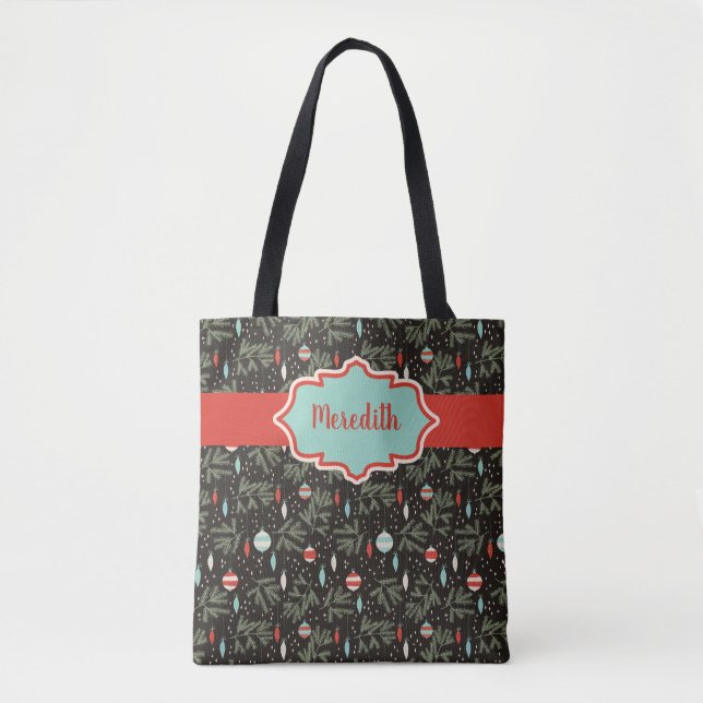 Personalised Retro Christmas Ornaments Patterned Tote Bag (Front)
