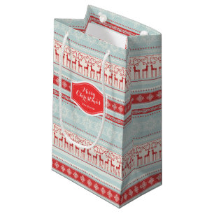 Personalised retro Christmas stripes pattern Small Gift Bag