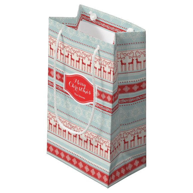 Personalised retro Christmas stripes pattern Small Gift Bag (Front Angled)