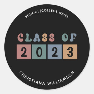 Personalised Retro Class of 2023 Graduation Cute Classic Round Sticker