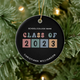 Personalised Retro Class of 2023 Graduation Cute K Ceramic Tree Decoration