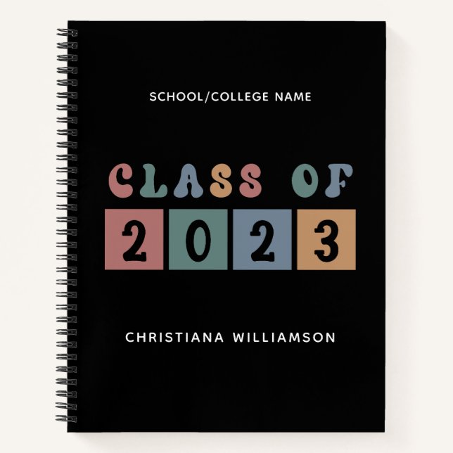 Personalised Retro Class of 2023 Graduation Cute Notebook (Front)