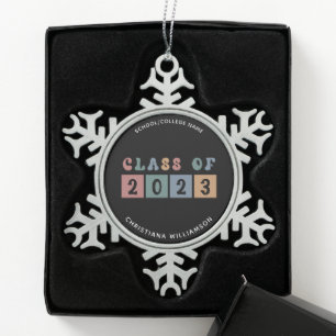 Personalised Retro Class of 2023 Graduation Cute Snowflake Pewter Christmas Ornament
