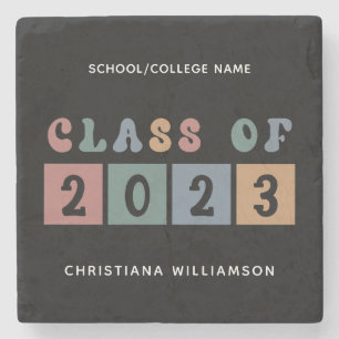 Personalised Retro Class of 2023 Graduation Cute Stone Coaster