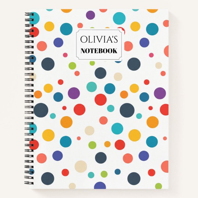 Personalised Retro Colourful Dot Spiral Notebook (Front)