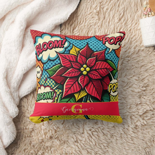 Personalised Retro Comic Book Pop Art Poinsettia Cushion (Blanket)