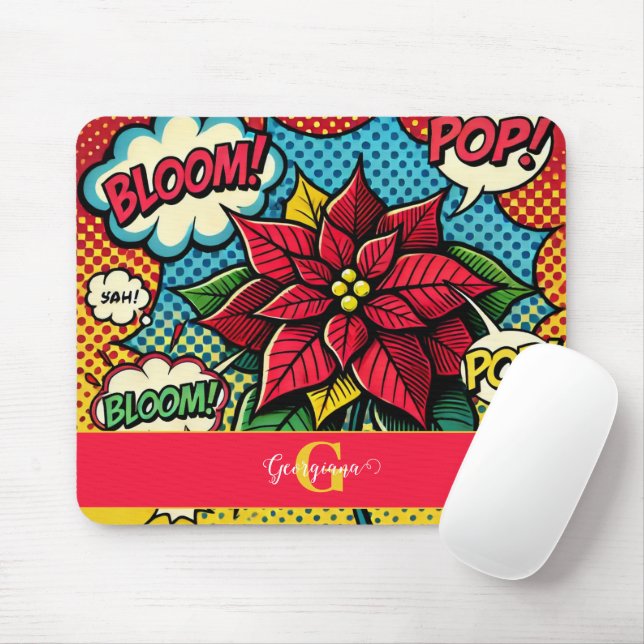 Personalised Retro Comic Book Pop Art Poinsettia Mouse Pad (With Mouse)