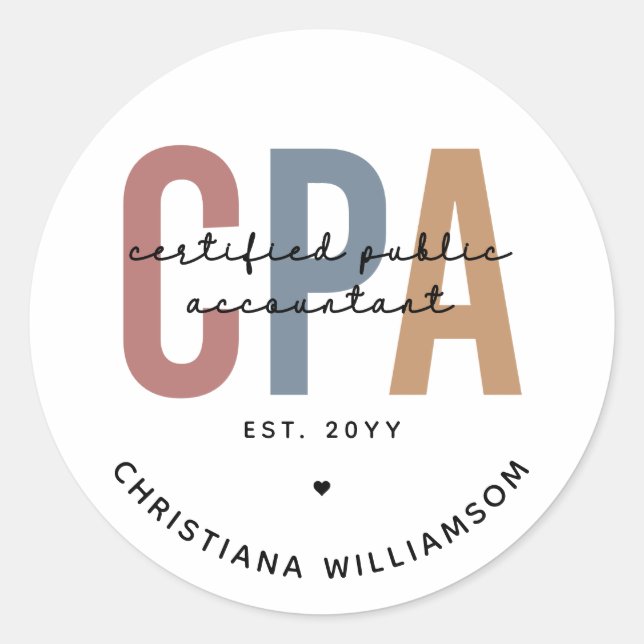 Personalised Retro CPA Certified Public Accountant Classic Round Sticker (Front)