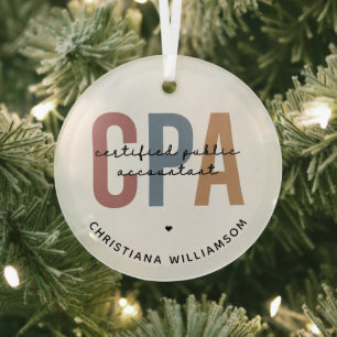 Personalised Retro CPA Certified Public Accountant Glass Tree Decoration