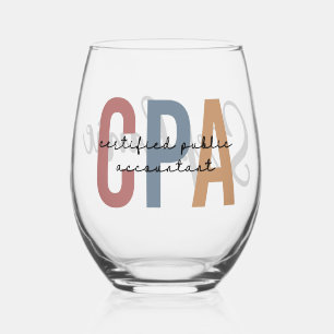 Personalised Retro CPA Certified Public Accountant Stemless Wine Glass