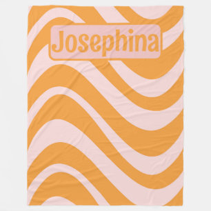 Personalised Retro Curvy Orange Pink Fleece Blanket