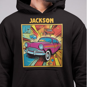 Personalised Retro Customisable Pop Art Car Lover Hoodie