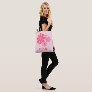 Personalised Retro Cute Pink Flowers Tote Bag