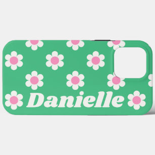 Personalised Retro Daisies Pink and Green Custom iPhone 13 Pro Max Case